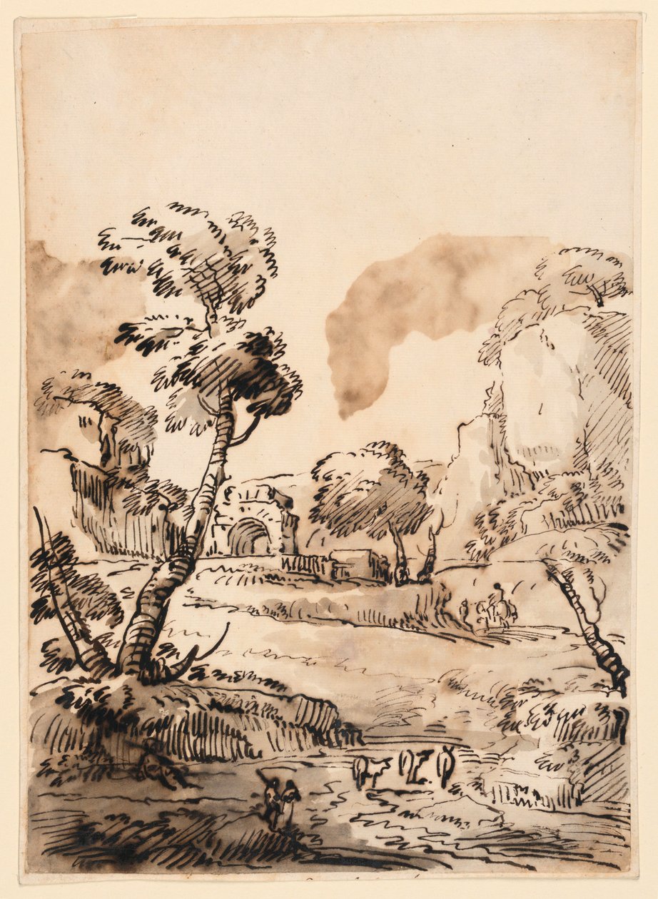 Tegning, Et pastoralt landskab, 1760-1780 af Carlo Marchionni
