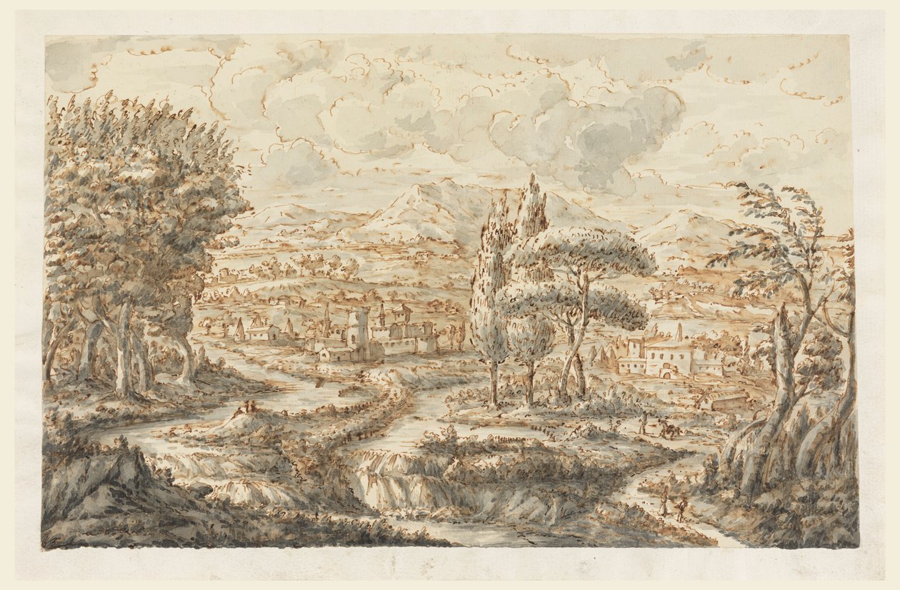 Tegning, En dal, 1750-70 af Carlo Marchionni