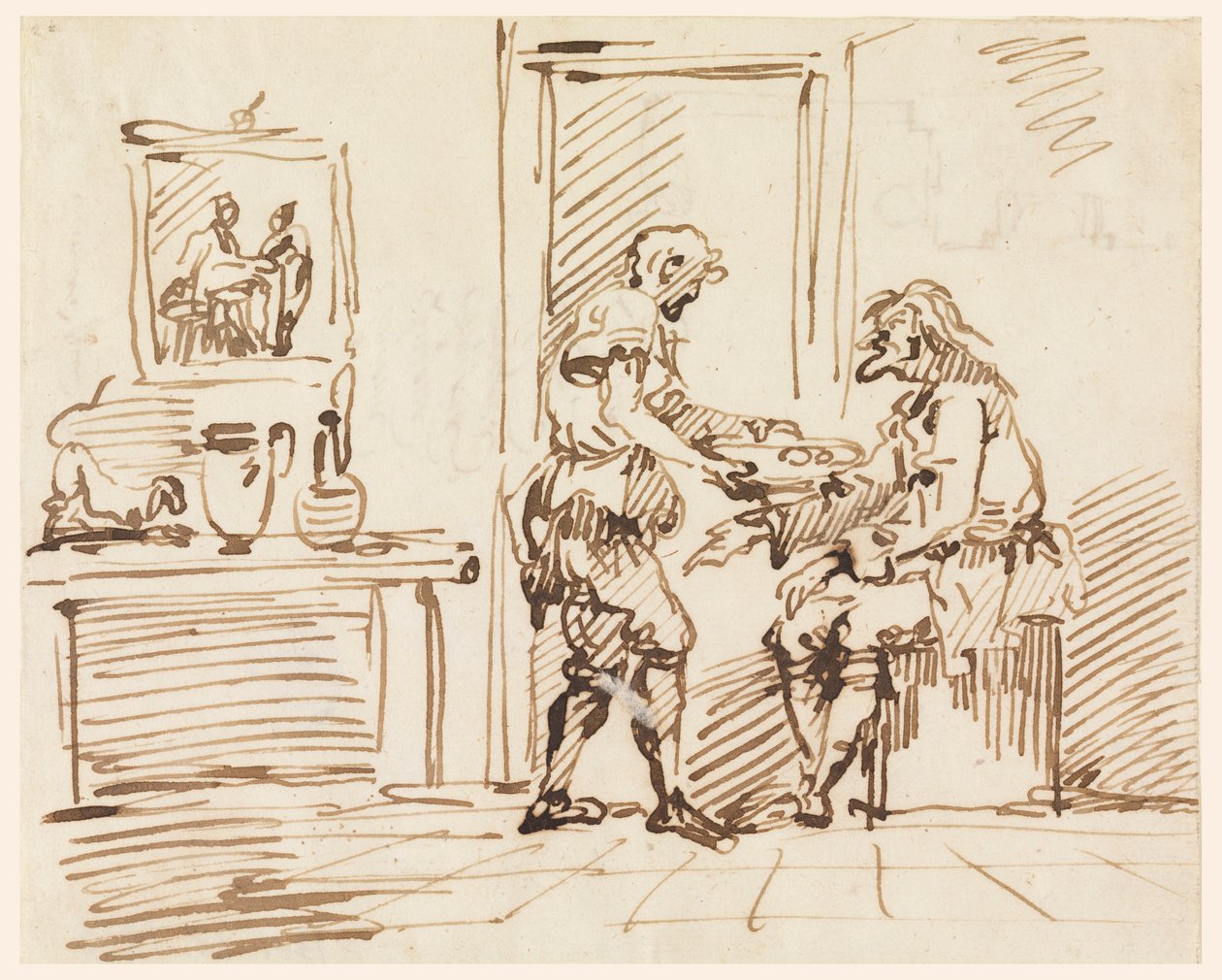 Tegning, En genrescene, 1725-50 af Carlo Marchionni