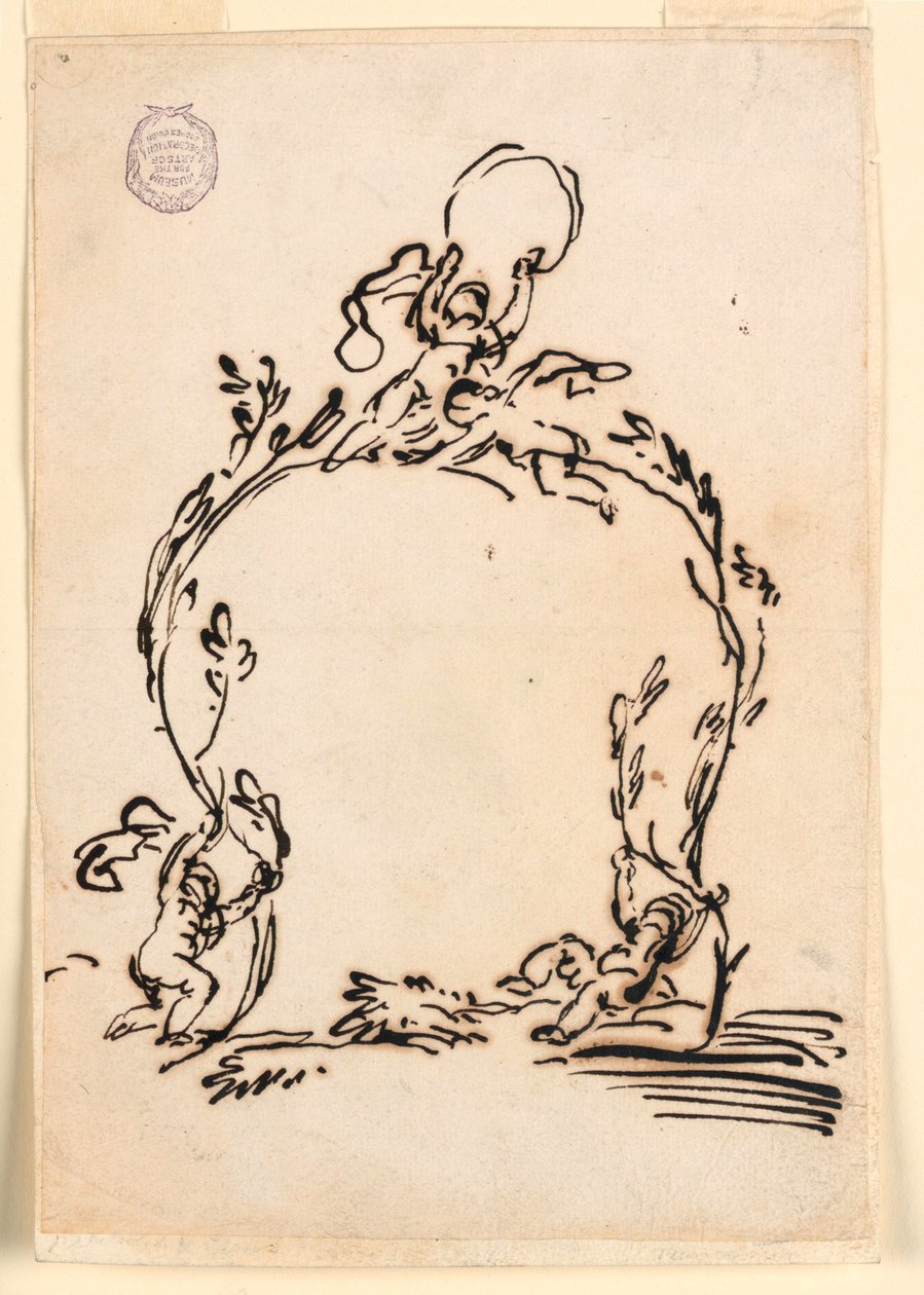 Tegning, Skitse af en kartouche, 1760-80 af Carlo Marchionni