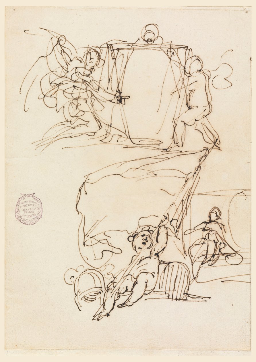 Tegning, Tre skitser, før 1775 af Carlo Marchionni