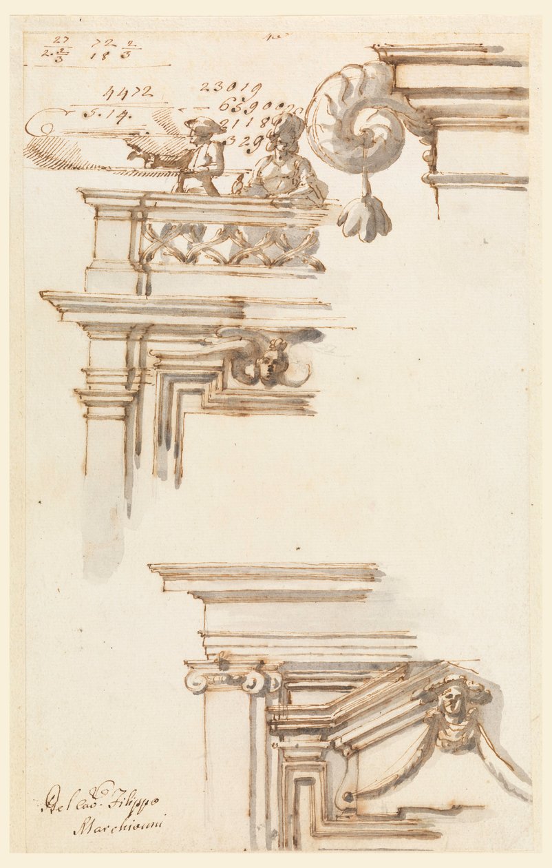 Tegning, to dørkasser, 1750-75 af Carlo Marchionni