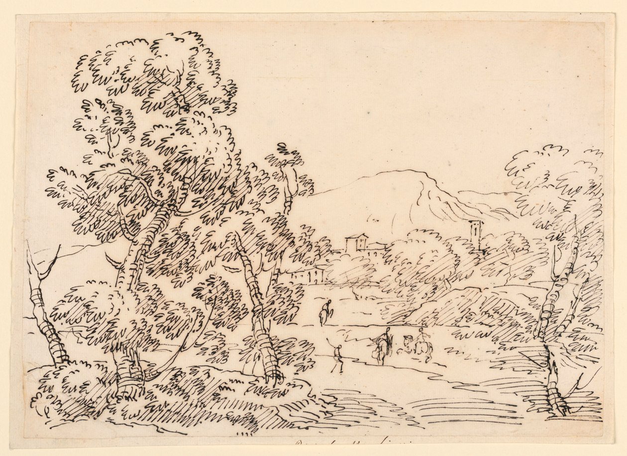 Tegning, træbevokset landskab, 1750-1770 af Carlo Marchionni