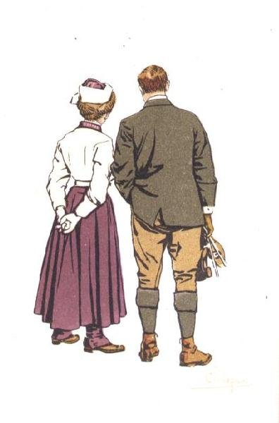 Et betænksomt par (farve litho) af Carlo Pellegrini