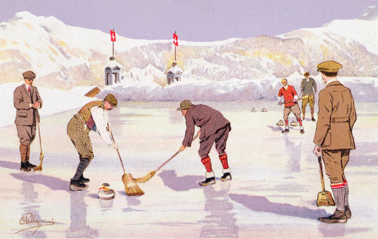 The Curling Rink (farve litho) af Carlo Pellegrini