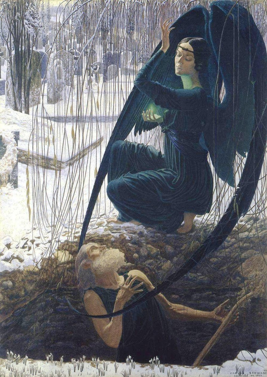 Døden og Gravedigger -detaljen af Carlos Schwabe