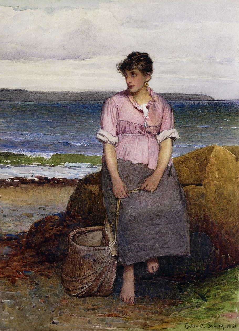 En ung fiskerpige ved havet af Carlton Alfred Smith