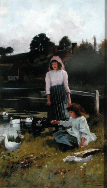 Fodring af ænder (olie på panel) af Carlton Alfred Smith
