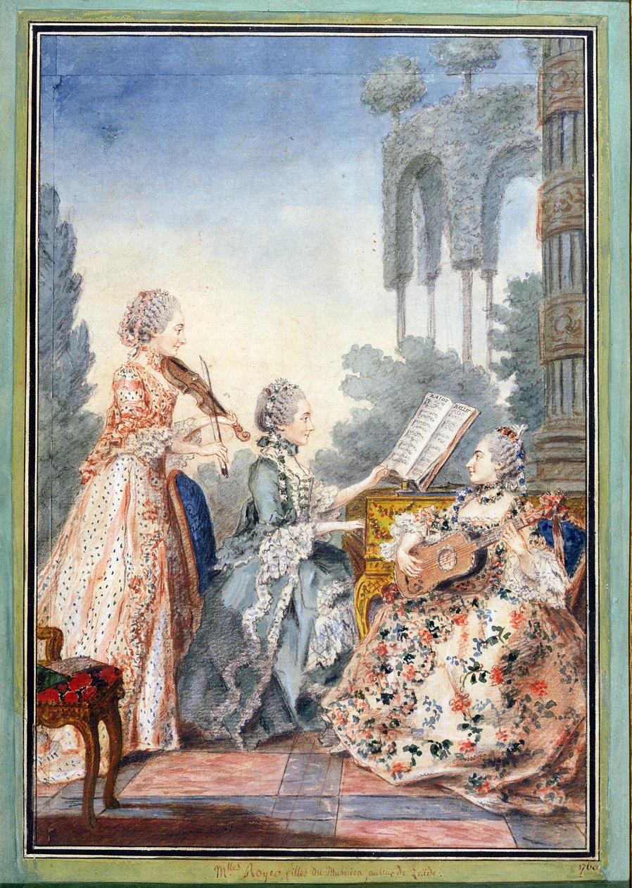 De tre døtre af komponisten Joseph-Nicolas-Pancrace Royer (ca. 1705-55) spiller musik fra hans ballet Zaide, ca. 1760 af Louis Carrogis dit Carmontelle