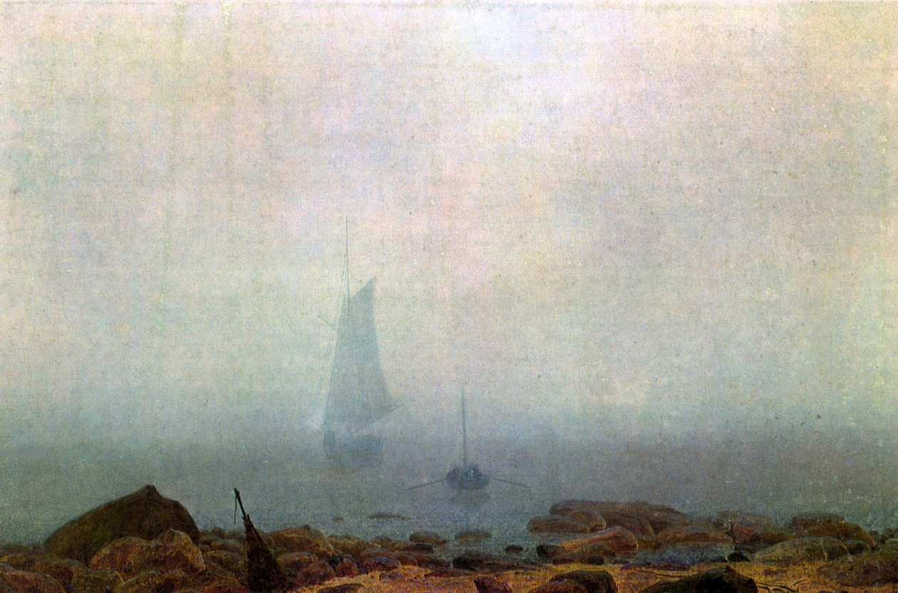 Havstrand i tågen af Caspar David Friedrich