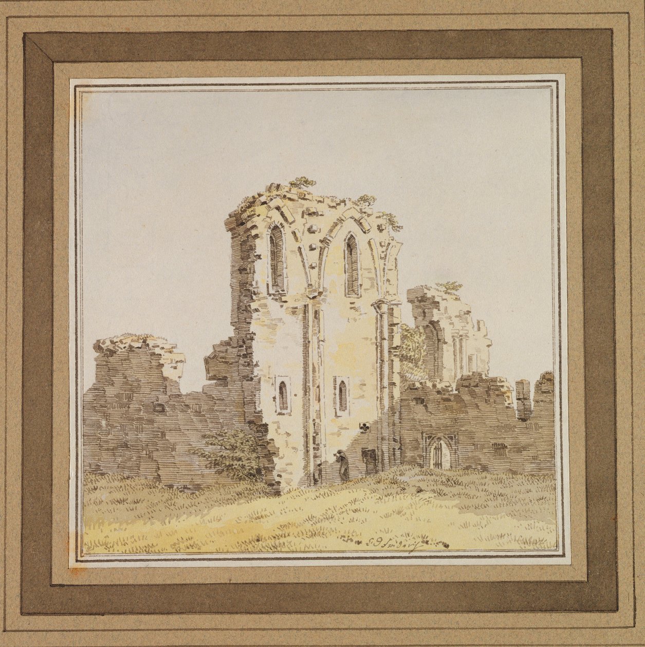 Klosterruiner (gotisk kirkeruin), ca. 1806 (pen og blæk og wc på papir) af Caspar David Friedrich