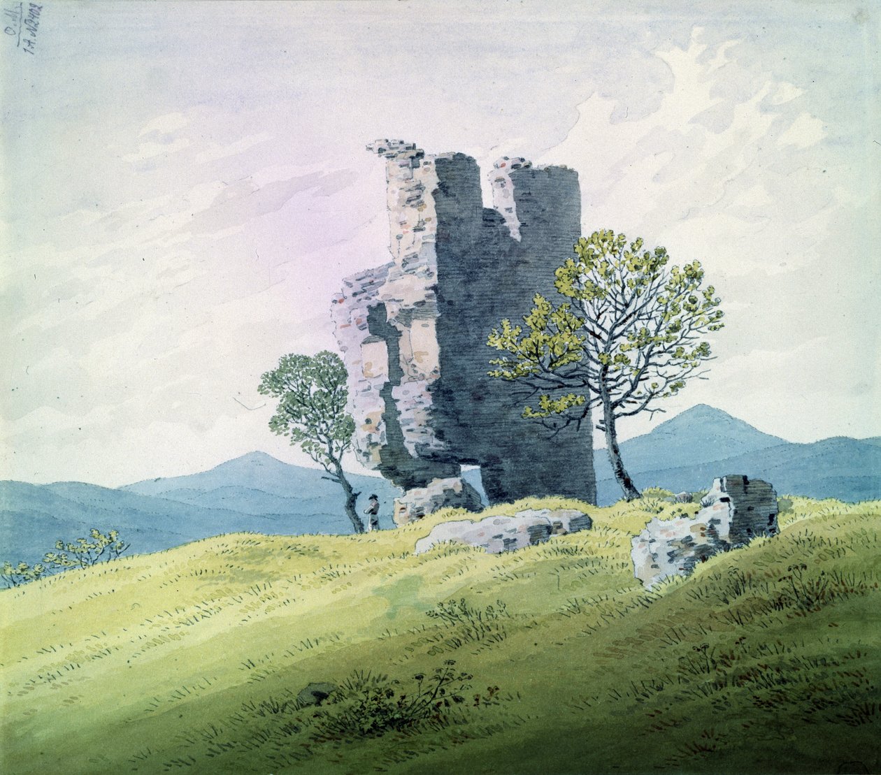 Slottet i Teplitz (wc på papir) af Caspar David Friedrich