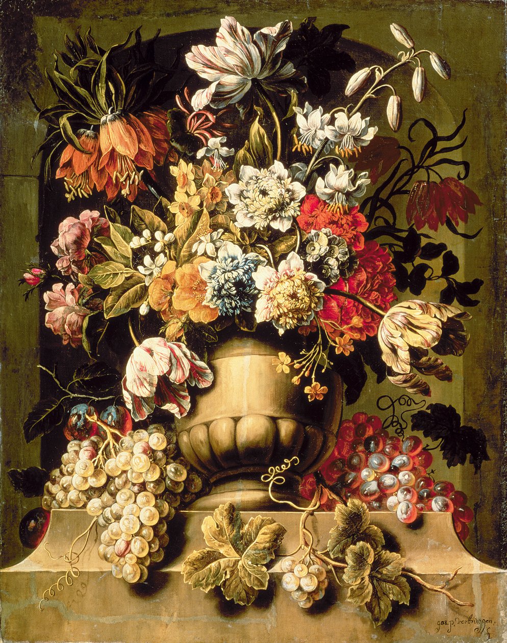Stilleben med frugt og blomster af Caspar Pieter I Verbrugghen