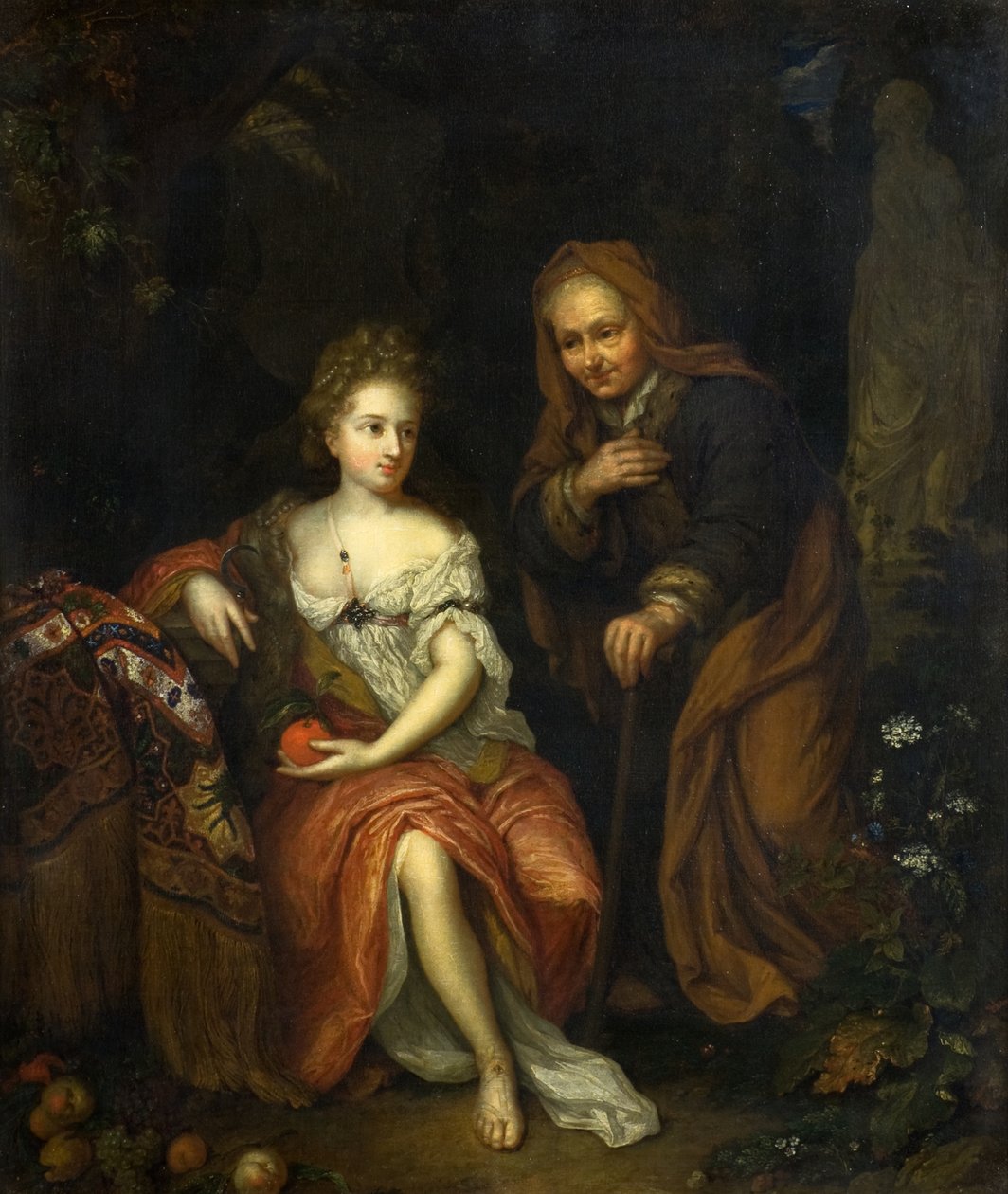Vertumnus og Pomona af Caspar (follower of) Netscher