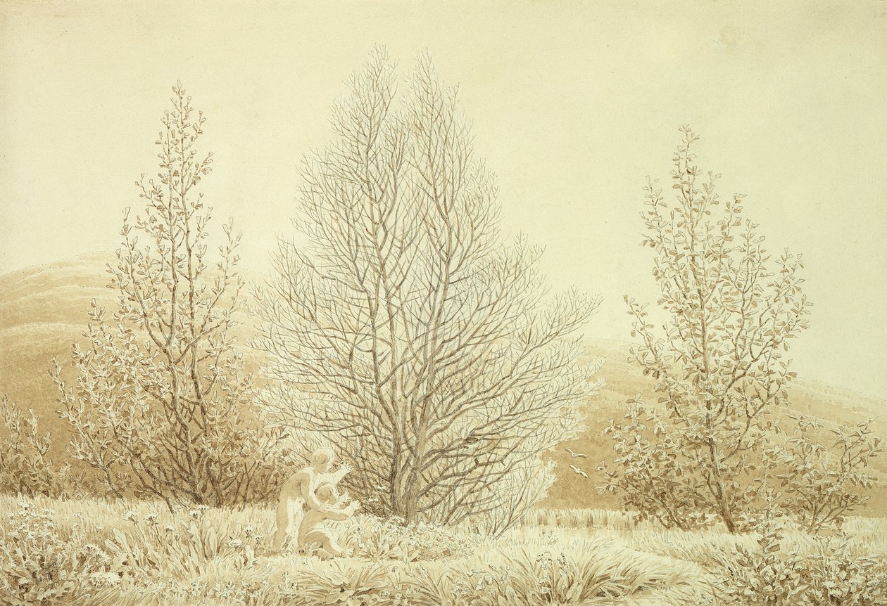 Forår (blyant og sepia på papir) af Caspar David Friedrich
