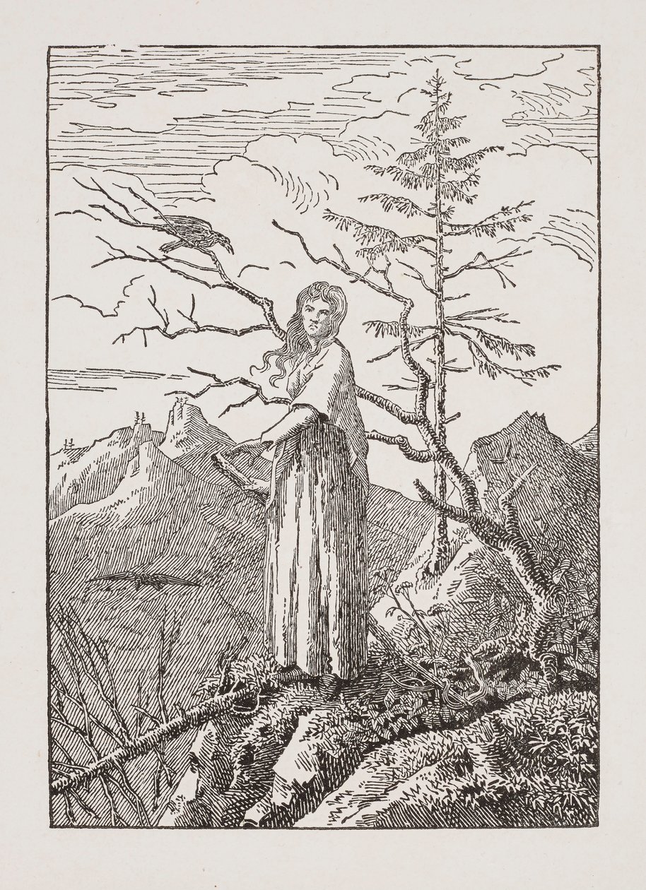 Kvinde med ravn ved afgrunden af Caspar David Friedrich