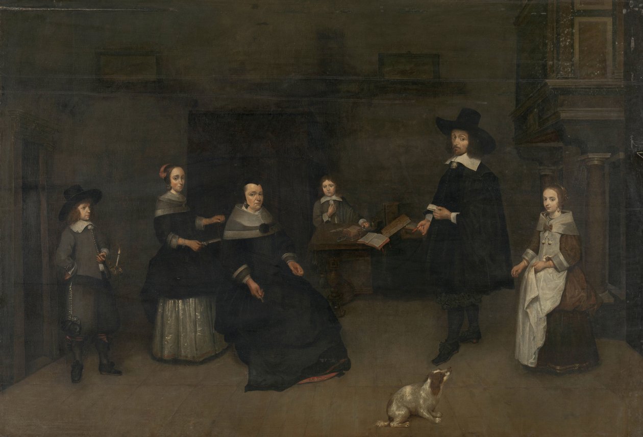 Familiescene af Caspar Netscher (attributed to)