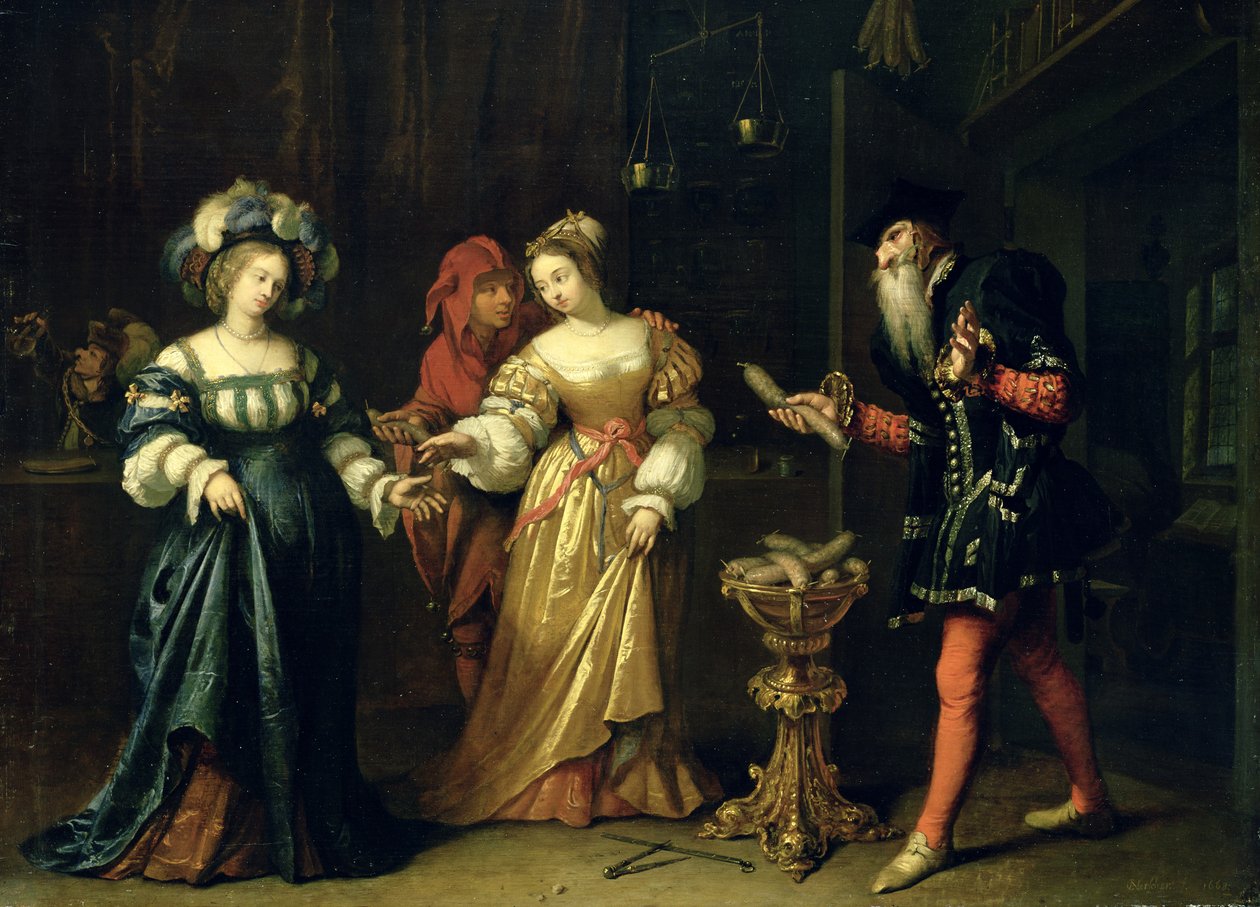 En maskeret joker, 1668 af Caspar Netscher