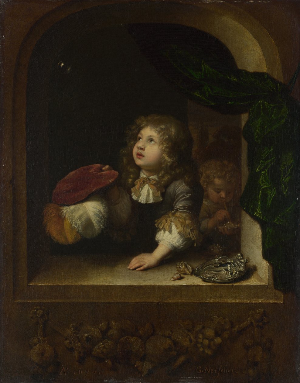 To drenge blæser bobler, ca. 1670 af Caspar Netscher