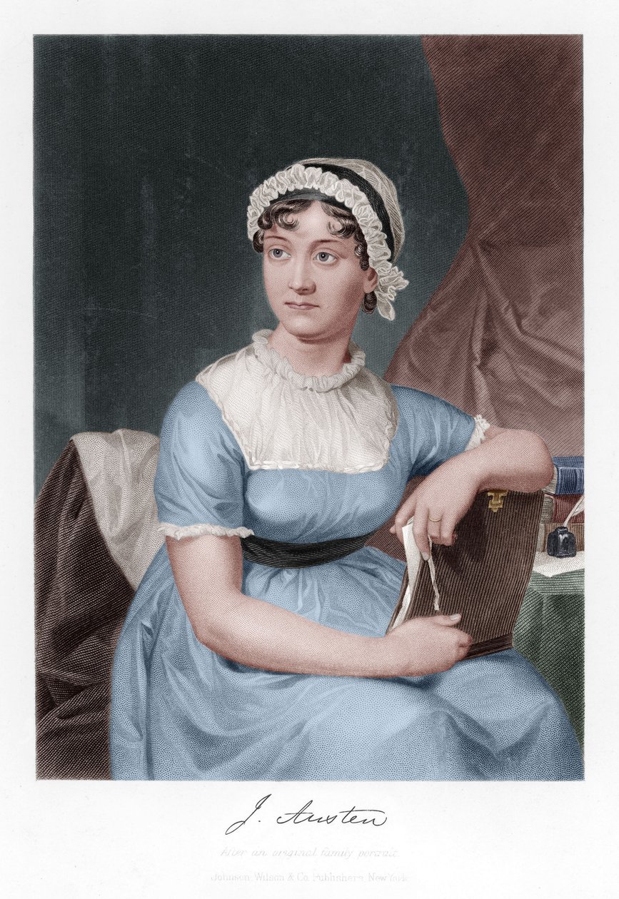 Jane Austen gravering senere farvelægning af Cassandra Austen