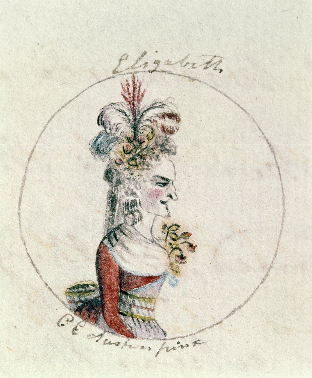 Dronning Elizabeth I, ca. 1790 (pen og blæk og wc på papir) af Cassandra Austen