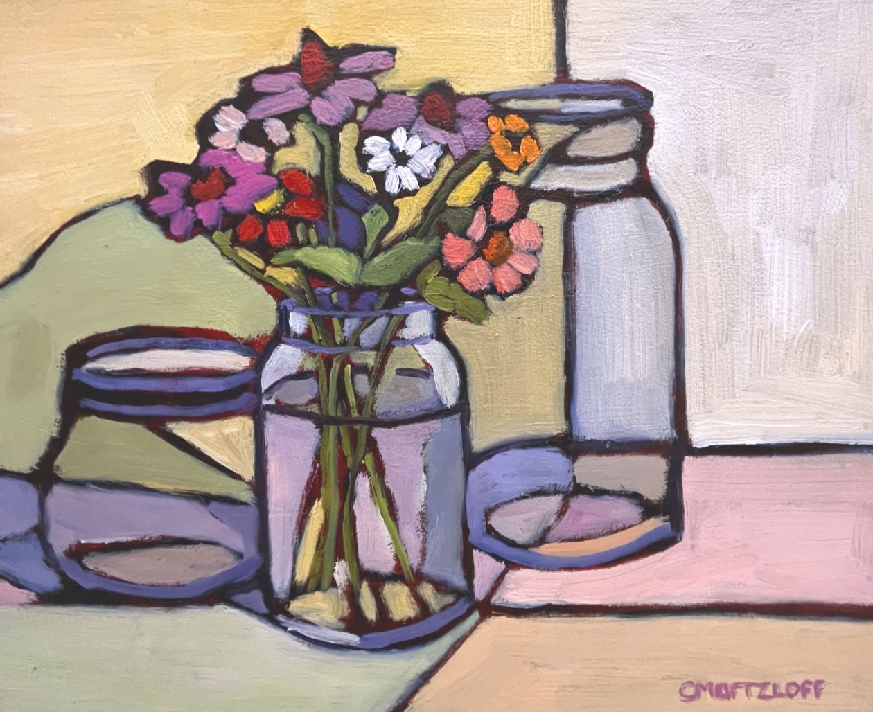 Reflective Glass, 2023 (olie på panel) af Catherine J Martzloff