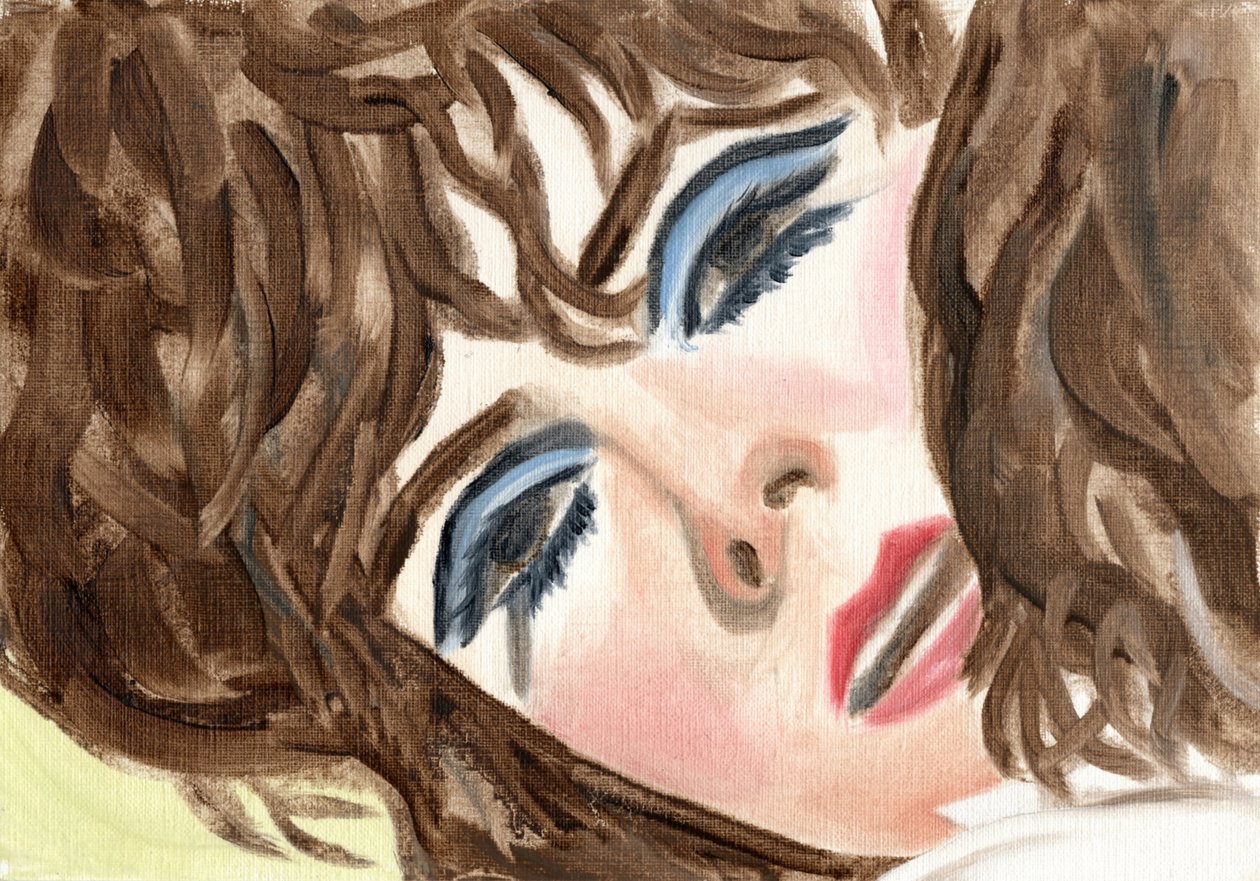 Myrtle (Blue Eyeshadow), 2024 (olie på papir) af Cathy Lomax