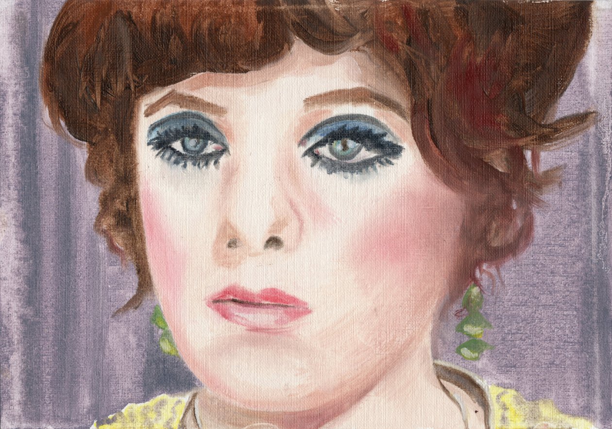 Myrtle (Earrings), 2024 (olie på papir) af Cathy Lomax