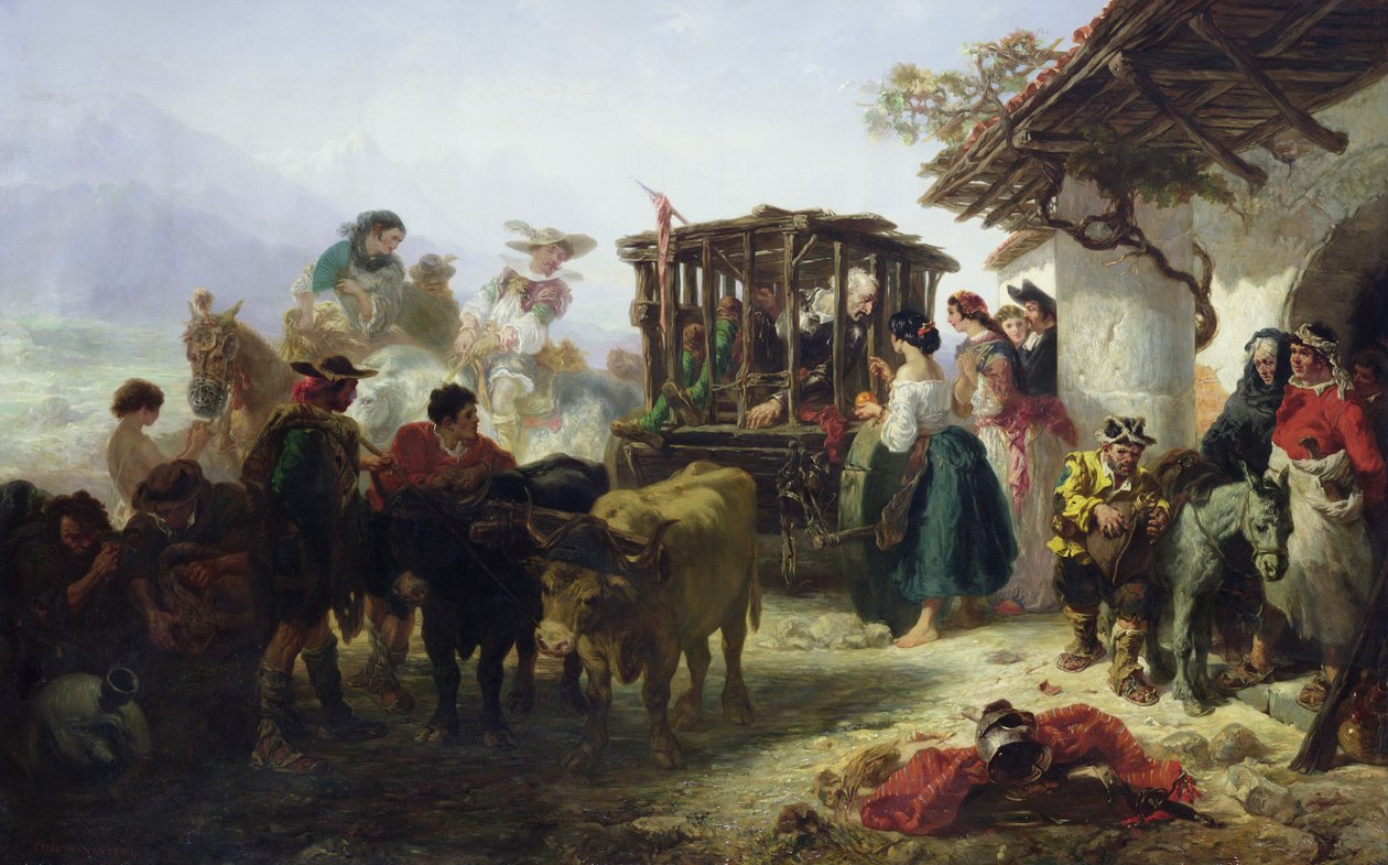 Don Quijote i et bur af Celestin Francois Nanteuil