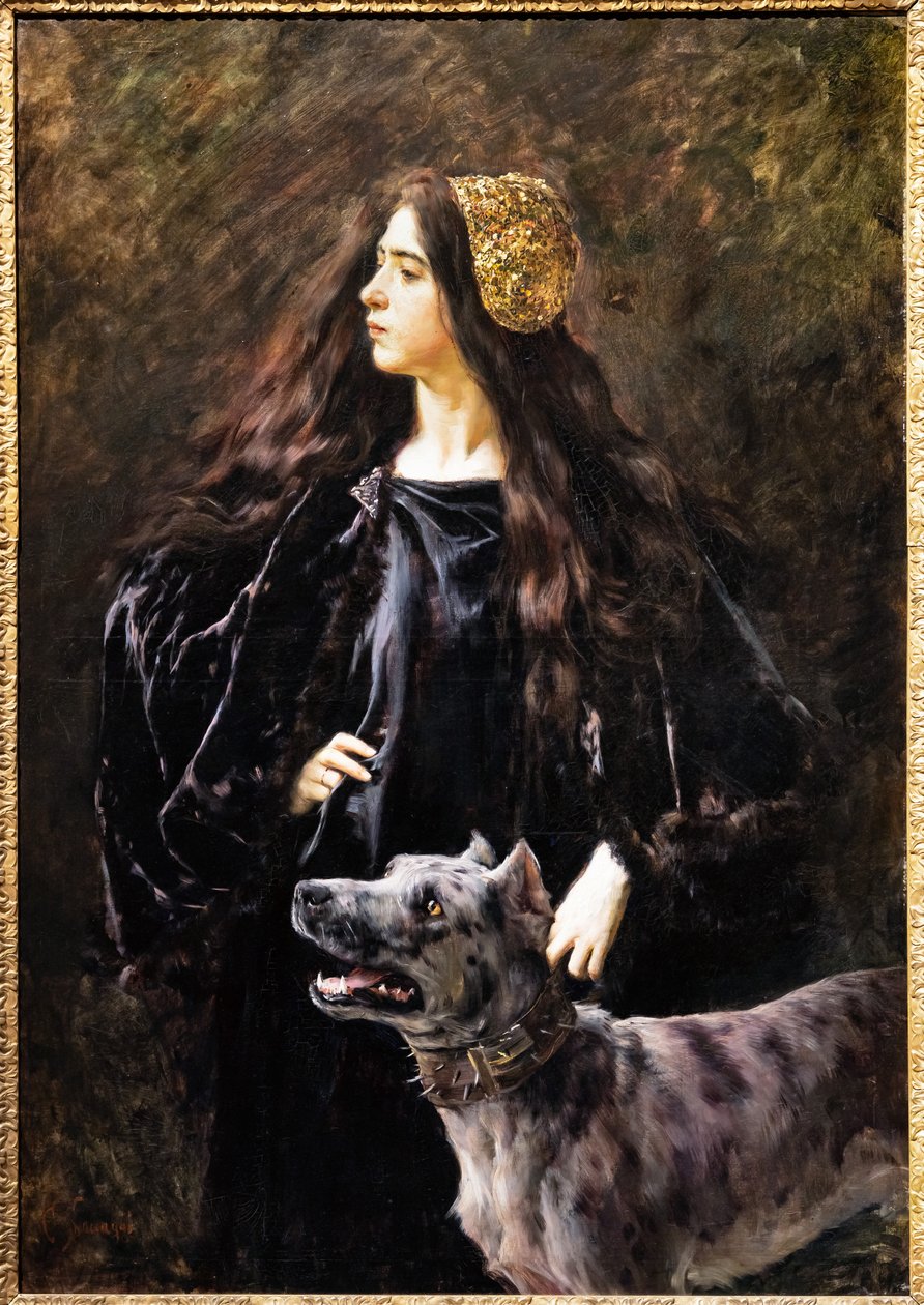 En dame med en hund af Cesare Saccaggi