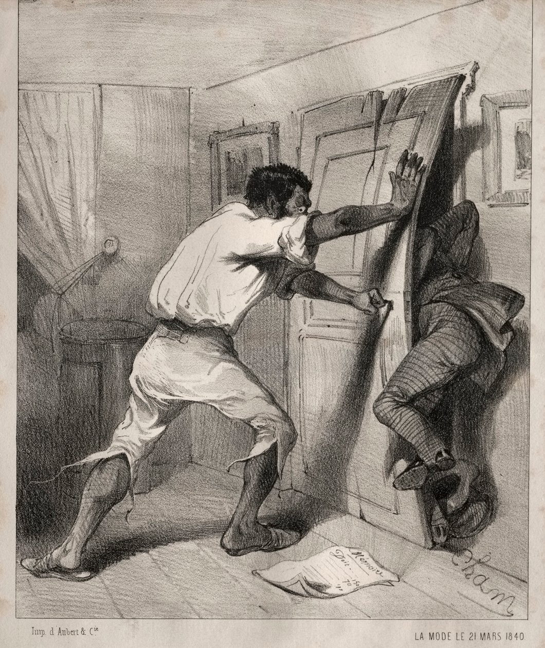 En kreditor i alt for travlt, 1840. af Cham