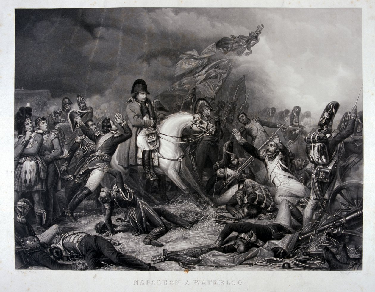 Napoleon ved Waterloo, gravering af Jean Pierre Marie Jazet (1788-1871), ca. 1870 (mezzotint) af Carl von Steuben