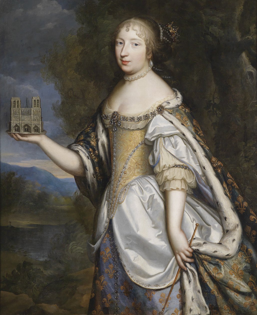 Portræt af dronning Maria Theresa af Frankrig, som protektor for katedralen Notre-Dame de Paris af Charles Beaubrun