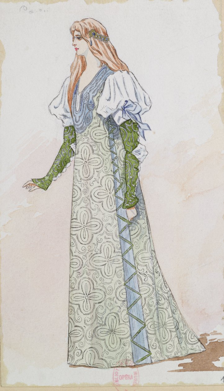 Desdemona kostumedesign til den første opførelse af Otello af Giuseppe Verdi (1831-1901) i 1894 i Paris Opera, 1894 (pen, blyant og wc på papir) af Charles Bianchini