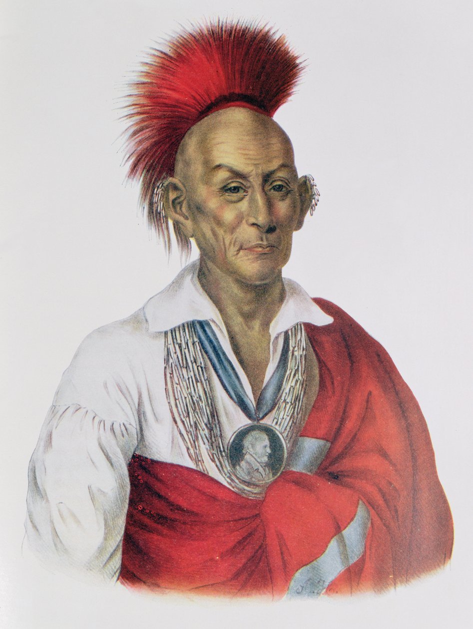 Ma-Ka-Tai-Me-She-Kia-Kiah eller Black Hawk, en Sauk Brave, 1837, illustration fra 