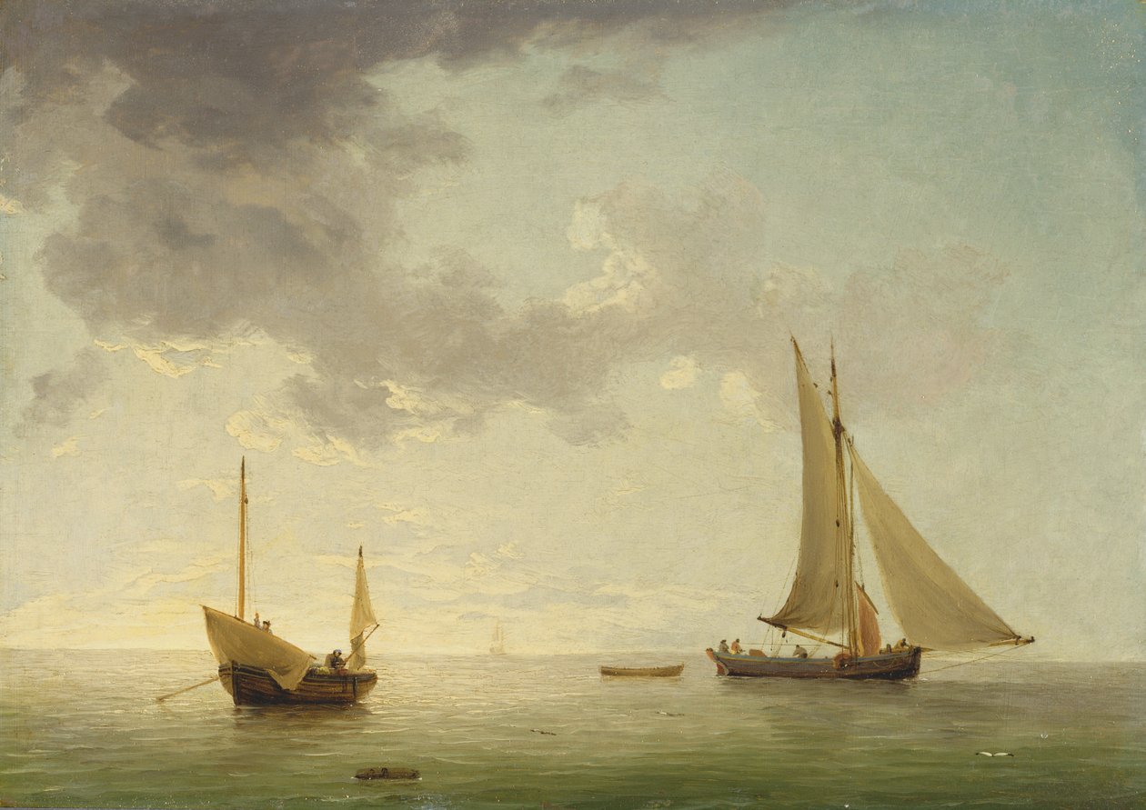En lugger og et smæk i let luft (olie på kobber) af Charles Brooking