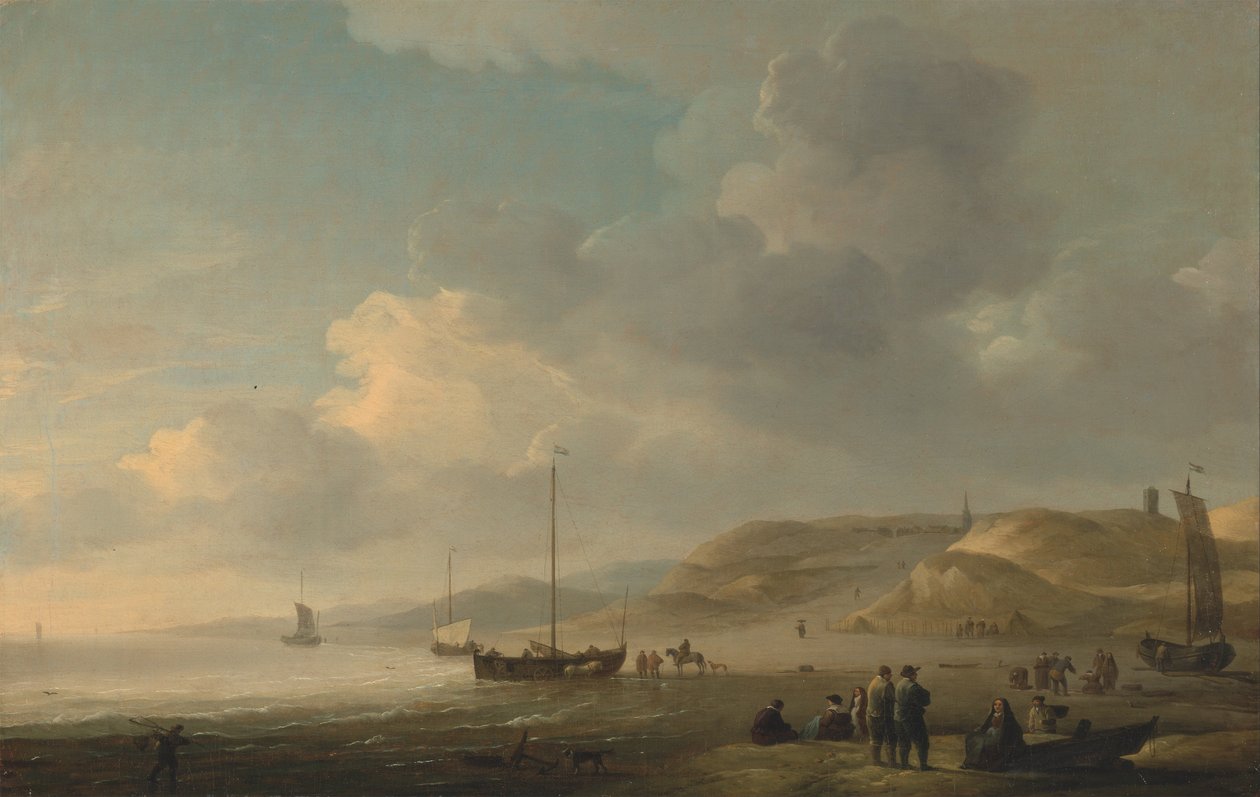 Kysten nær Scheveningen med Fishing Pinks on the Shore af Charles Brooking