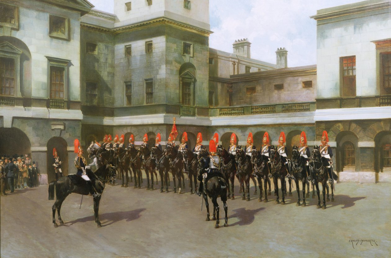 The Blues and Royals, Guard Mounting Parade, Whitehall af Charles Edouard Armand Dumaresq