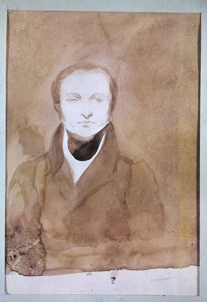 Portræt af Prosper Merimee (1803-70) (pen og blæk med wc på papir) af Charles Emile Callande de Champmartin