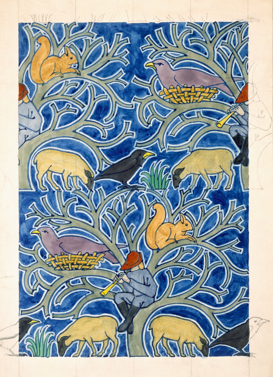 Pied Piper of the Animals (wc og blyant på papir) af Charles Francis Annesley Voysey