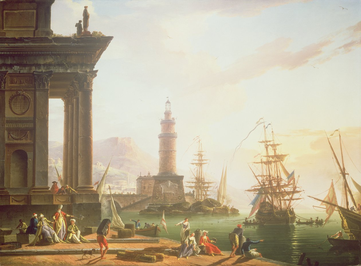 En Middelhavets havnescene, 1752 af Charles Francois Lacroix de Marseille