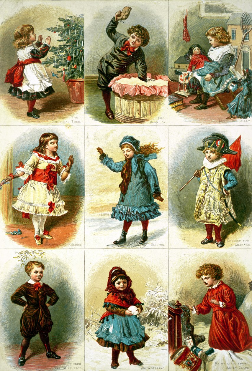 Julekort med forskellige børneaktiviteter, pub. af Leighton Bros., 1882 af Charles J. Staniland