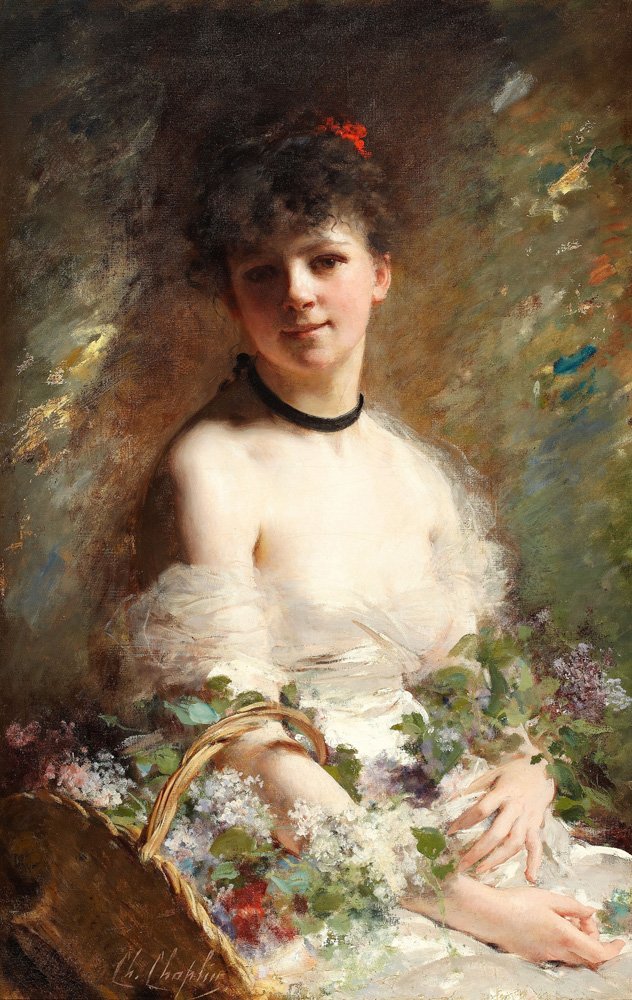 Ung kvinde med blomsterkurv af Charles Joshua Chaplin