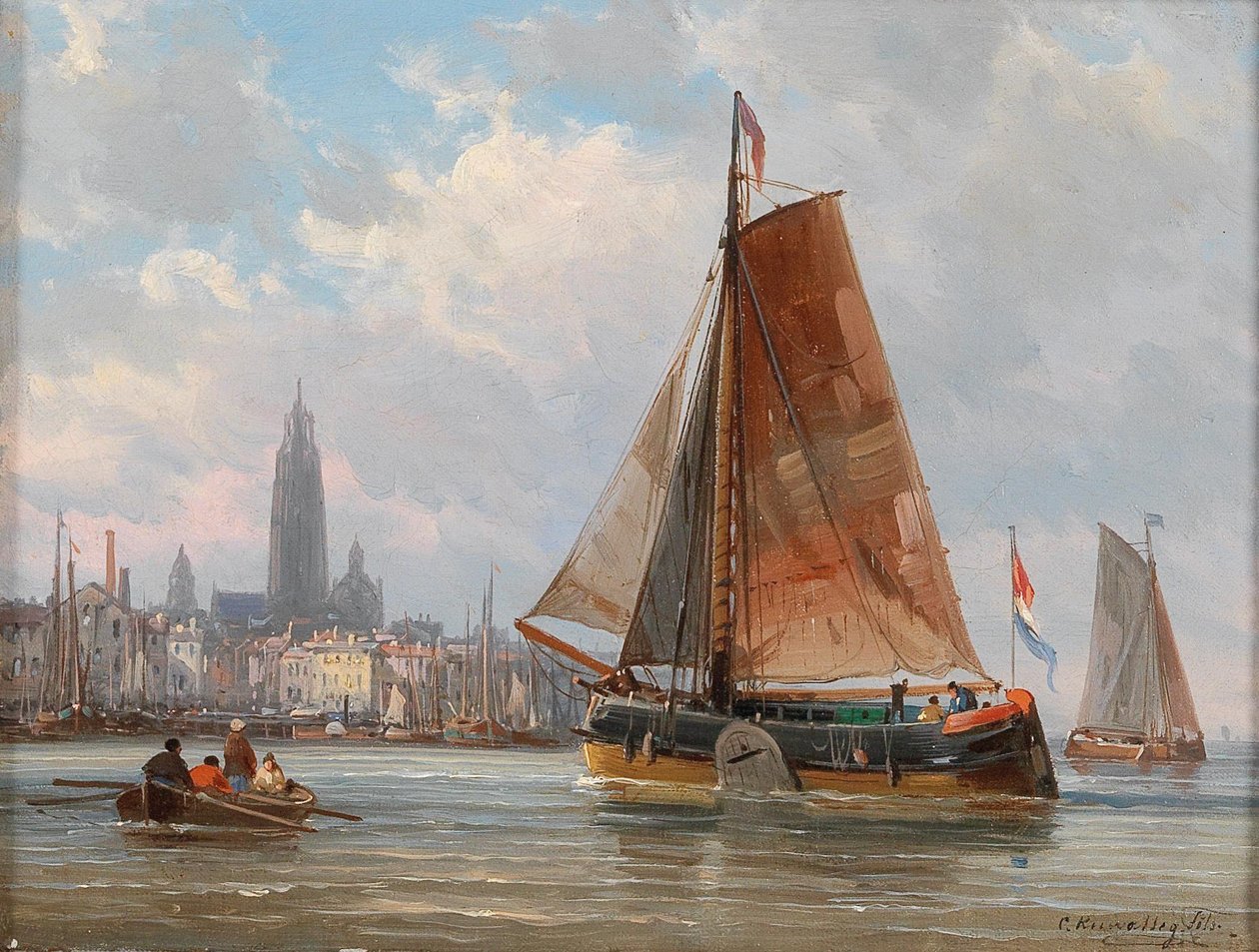 Fiskere ved en by af Charles Euphrasie Kuwasseg