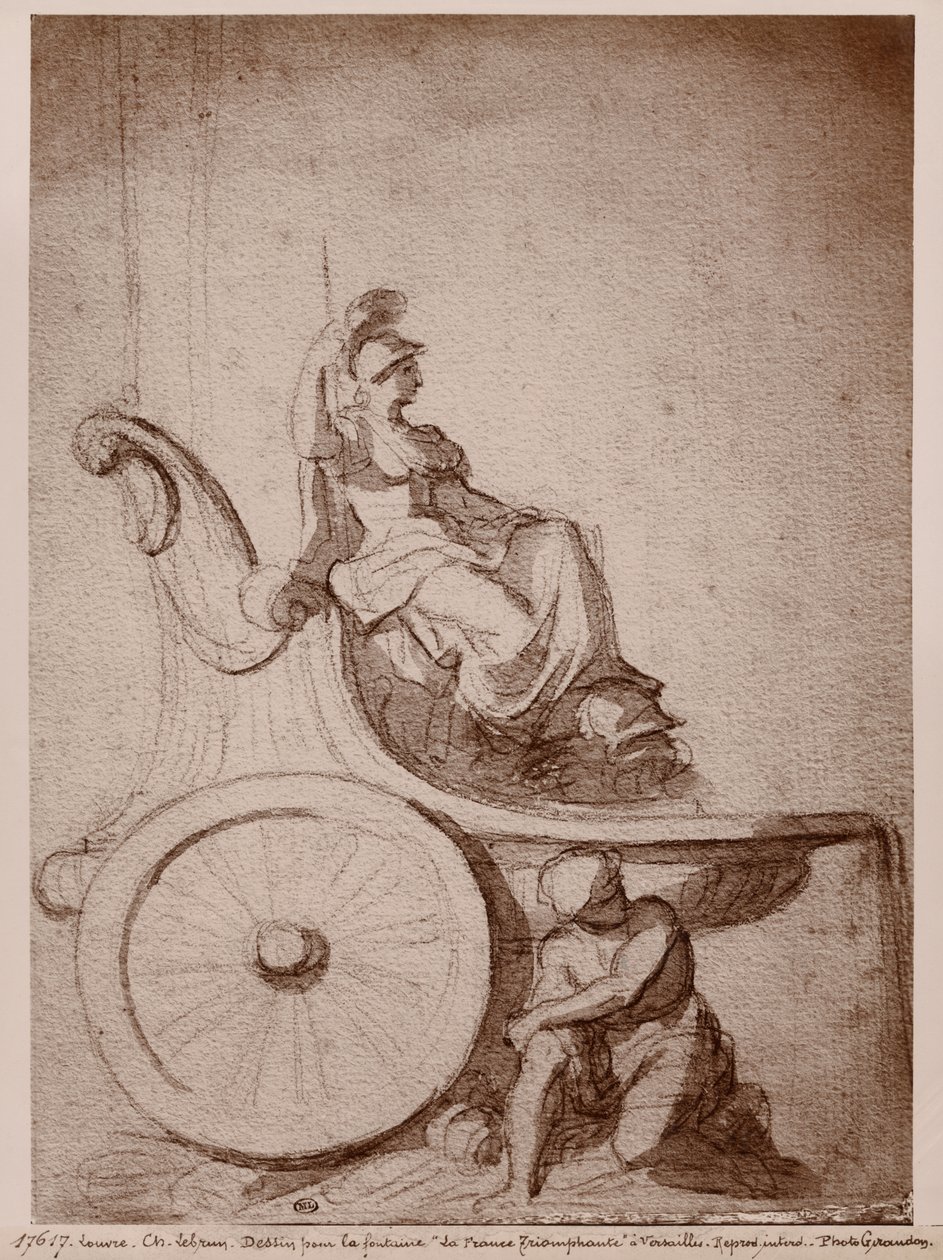 Triumphant France, ca. 1674 (pierre noire und grå vask på papir) af Charles Le Brun