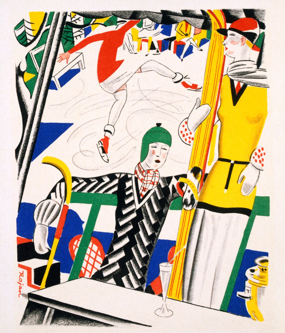 Slædekørsel, ca. 1920 (stencil på papir) af Charles Martin