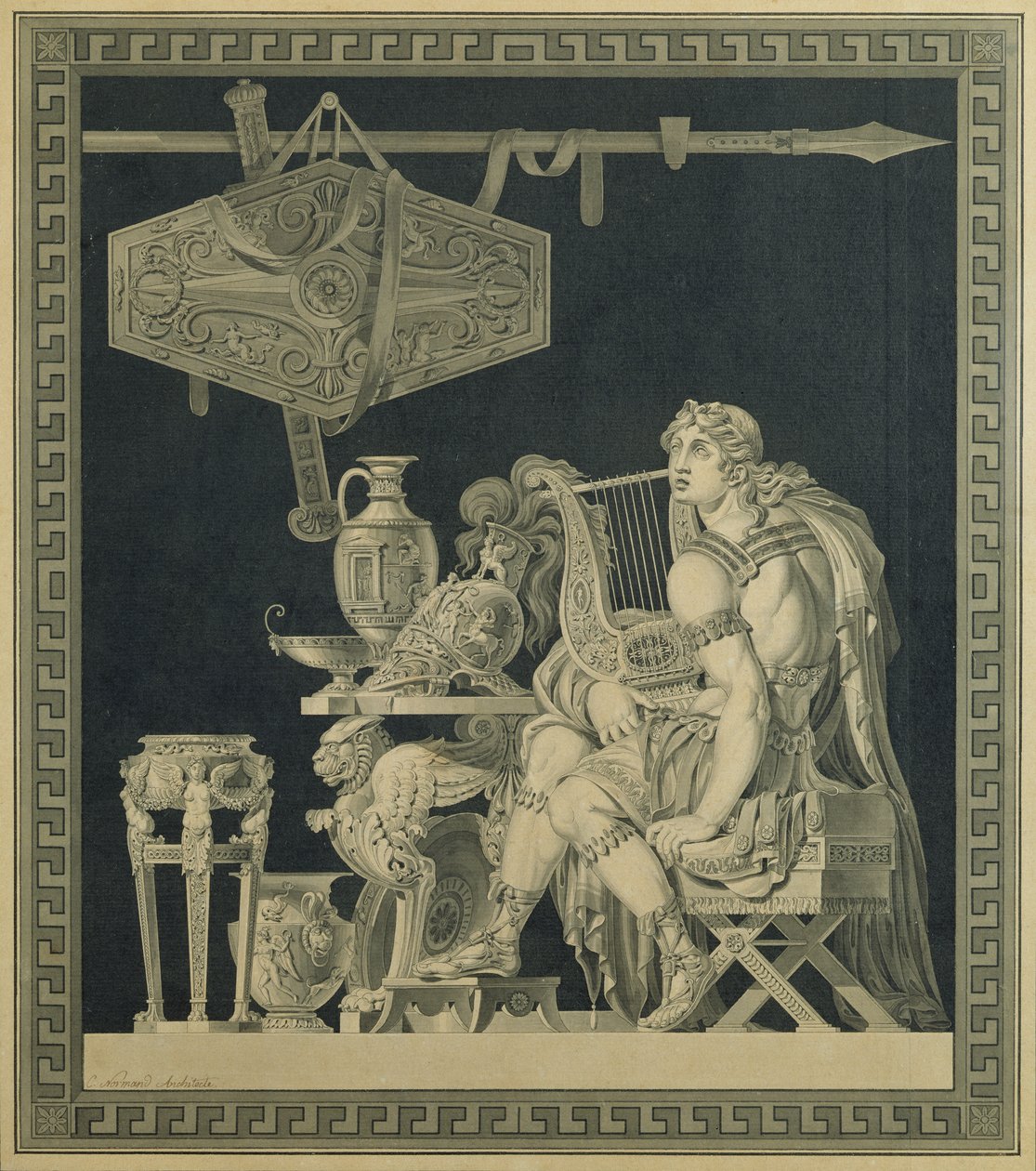 Achilleus spiller lyre af Charles Pierre Joseph Normand
