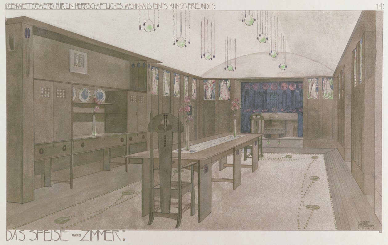 Design til en spisestue, 1901 af Charles Rennie Mackintosh