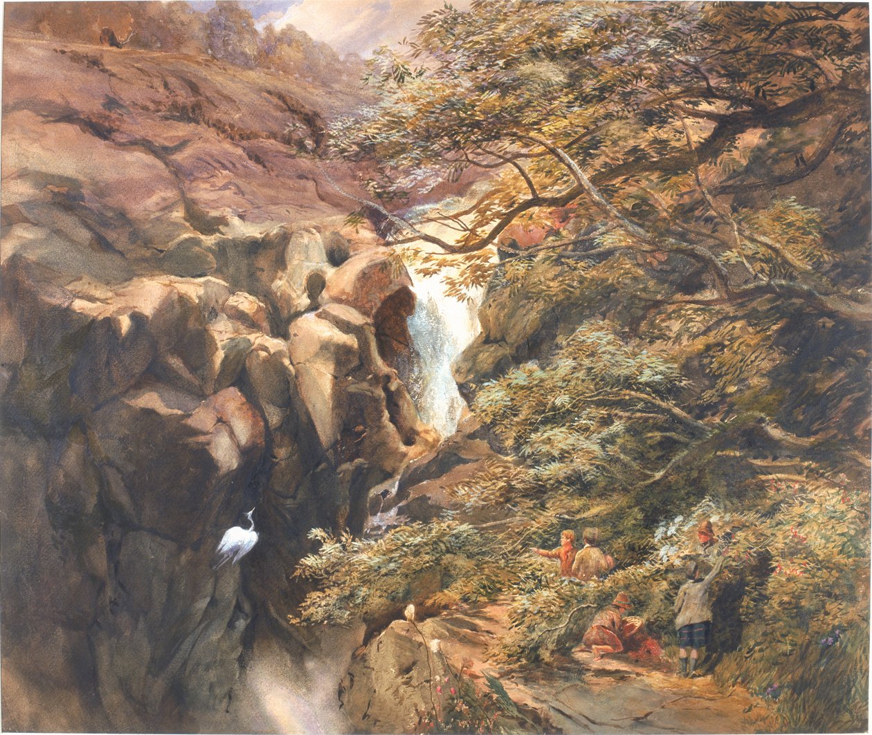 Falls of Bran (kropsfarve og wc på papir) af Charles Richardson