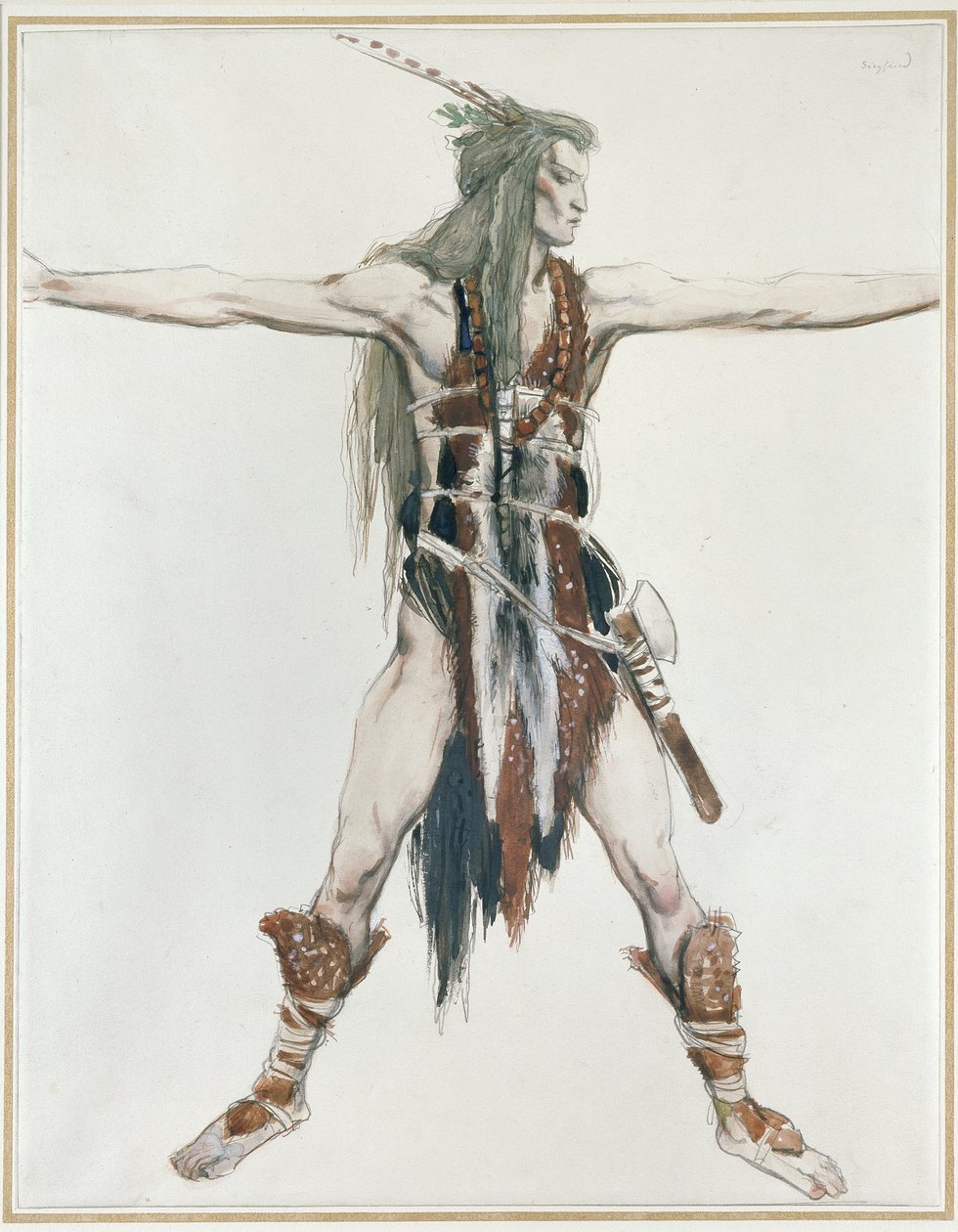Kostumedesign til Siegfried (akvarel over grafit på hvidt papir) af Charles Ricketts